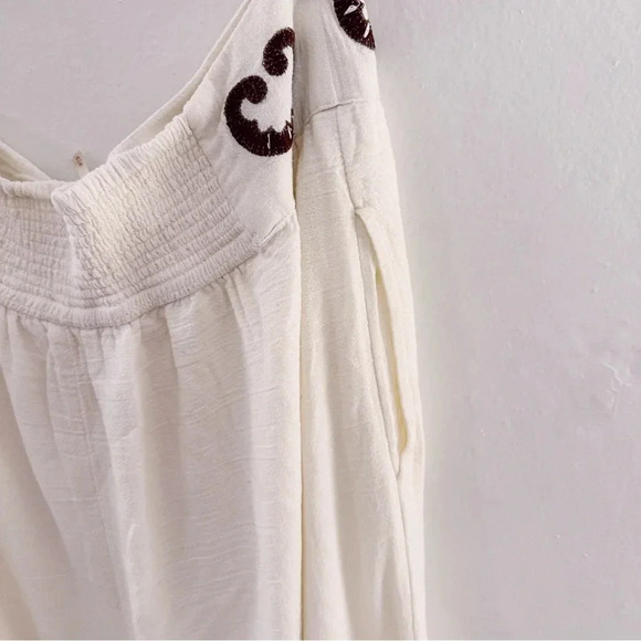 Free People Kai Embroidered Pants Balloon Palm Tree High Waisted Ivory Brown - Picture 6 of 8